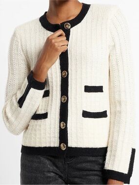 EXPRESS IVORY TIPPED NOVELTY BUTTON SWEATER CARDIGAN JACKET